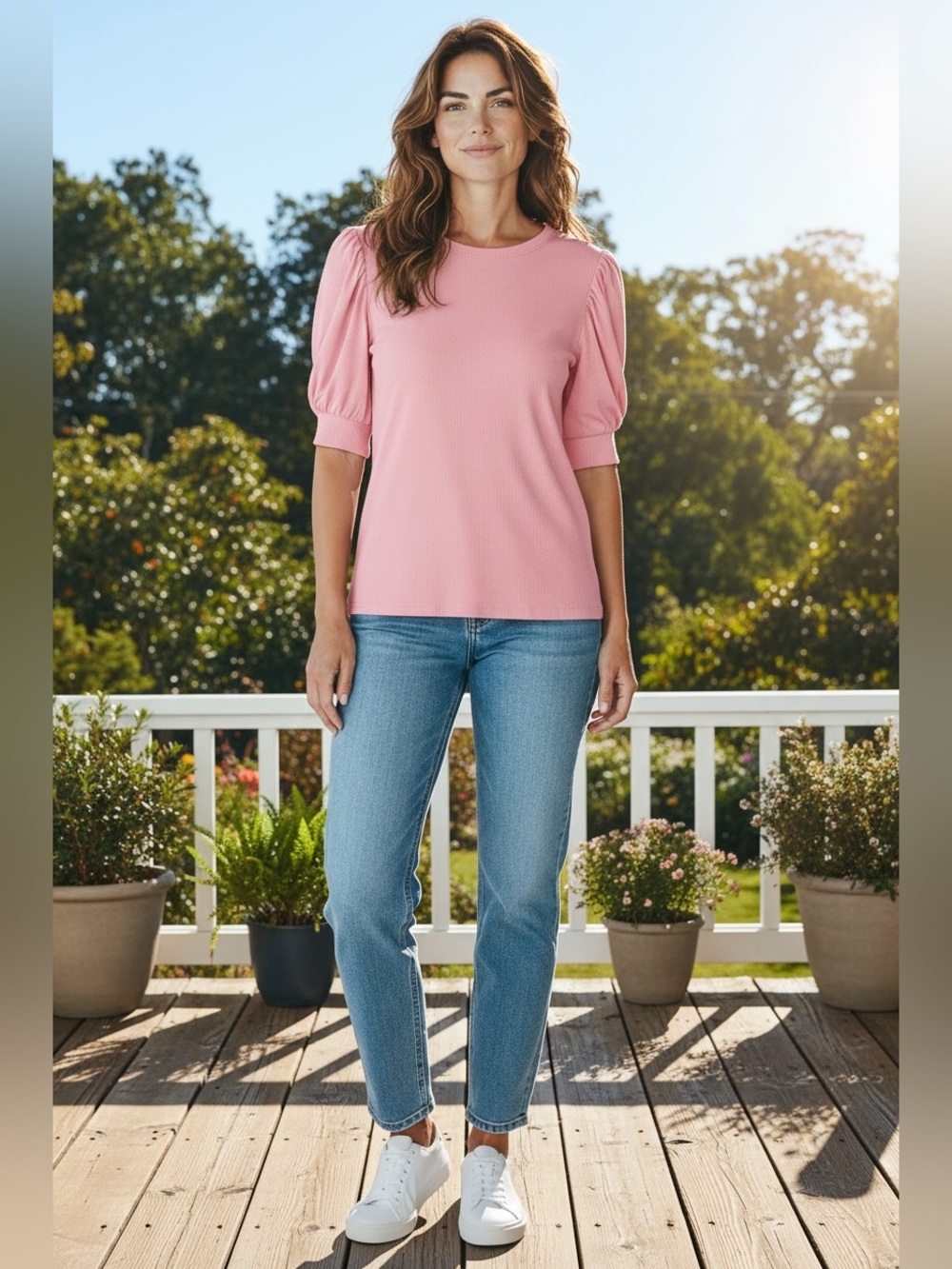 Vince Camuto Pink Puff Sleeve Short Sleeve Tee